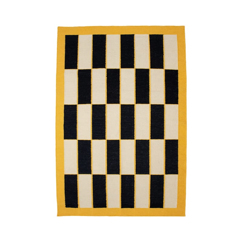 Décoration - Tapis - Tapis Black Square  / 210 x 140 cm - Coton tissé main - COLORTHERAPIS - 210 x 140 cm / Noir & jaune - Coton