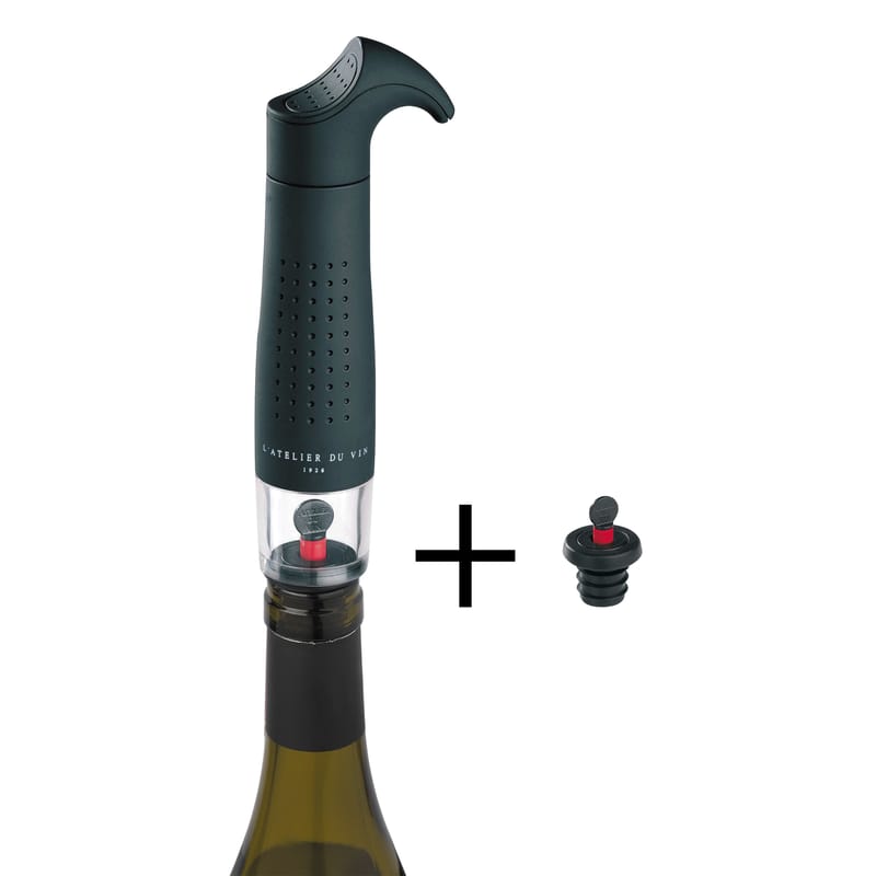 Tableware - Around wine - Gard\'vin On/Off Classic Air vacuum pump plastic material black Air vacuum pump (wine keeper) & 2 airtight sealers - L\'Atelier du Vin - Black - PVC
