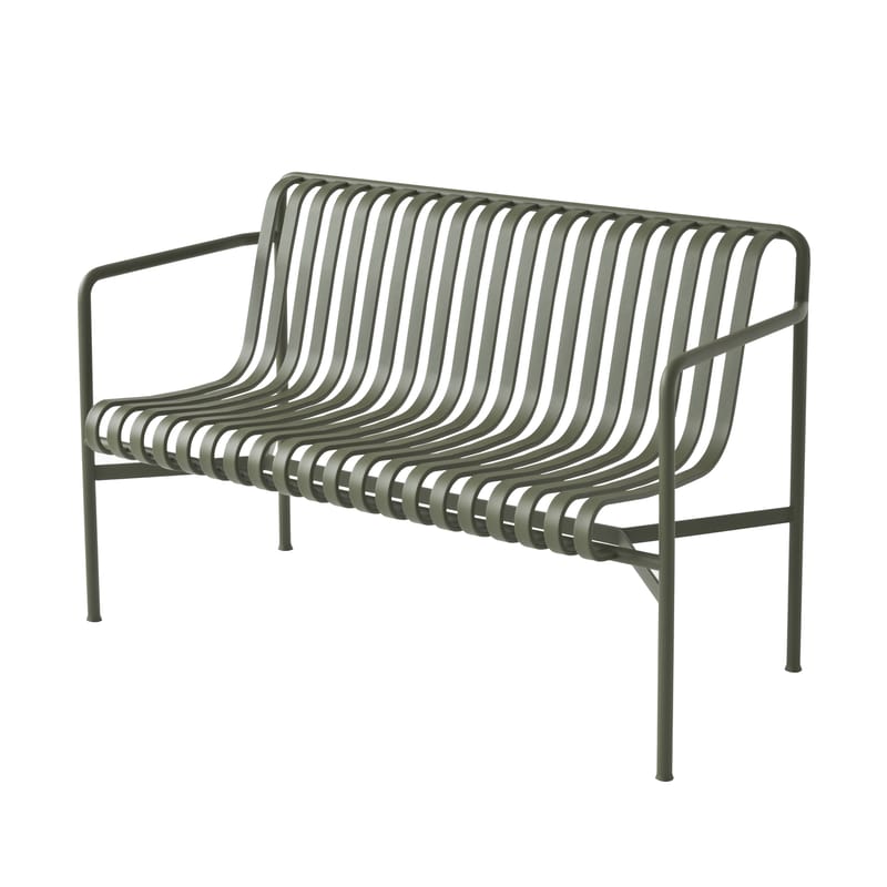 Möbel - Bänke - Bank mit Rückenlehne Palissade metall grün / L 128 cm - R & E Bouroullec - Hay - Olivgrün - Galvanisch verzinkten Stahl, Peinture époxy