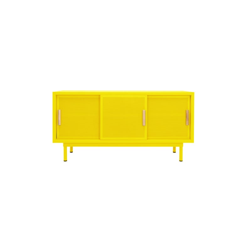 Mobilier - Commodes, buffets & armoires - Buffet 3 portes métal jaune / L 150 x H 75 cm - Acier perforé & chêne - Tolix - Citron (mat fine texture) - Acier, Chêne