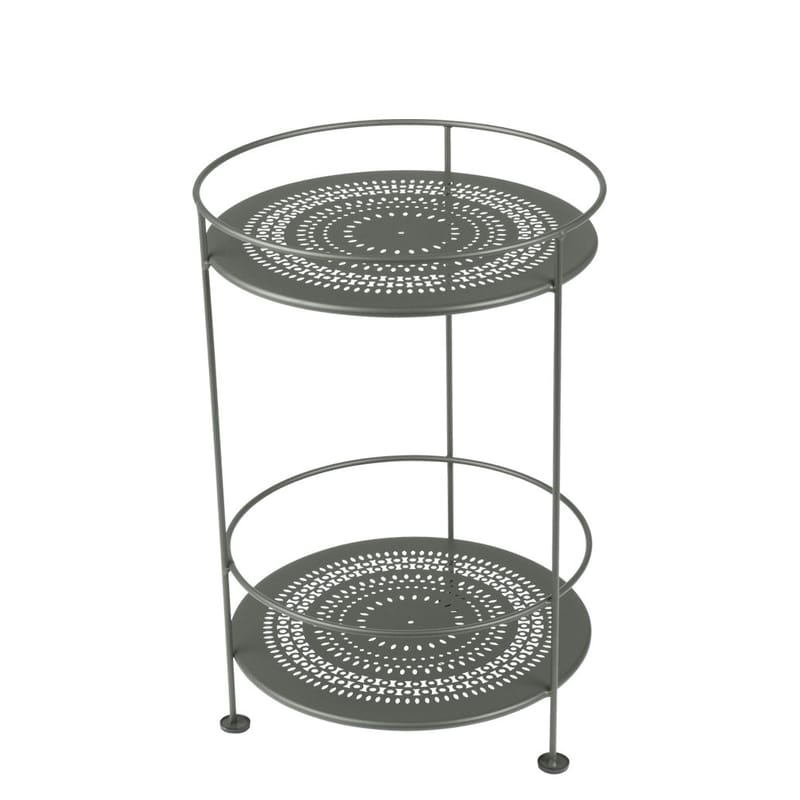 Mobilier - Tables basses - Guéridon Guinguette métal vert gris / Ø 40 x H 61 cm - Plateau perforé - Fermob - Romarin - Acier laqué