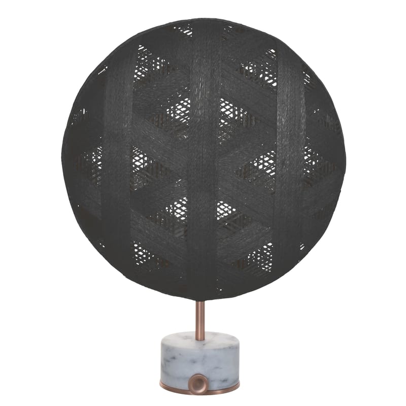 Luminaire - Lampes de table - Lampe de table Chanpen Hexagon tissu pierre noir / Ø 36 cm - Motifs triangles - Forestier - Noir / Cuivre - Abaca tissé, Marbre, Métal