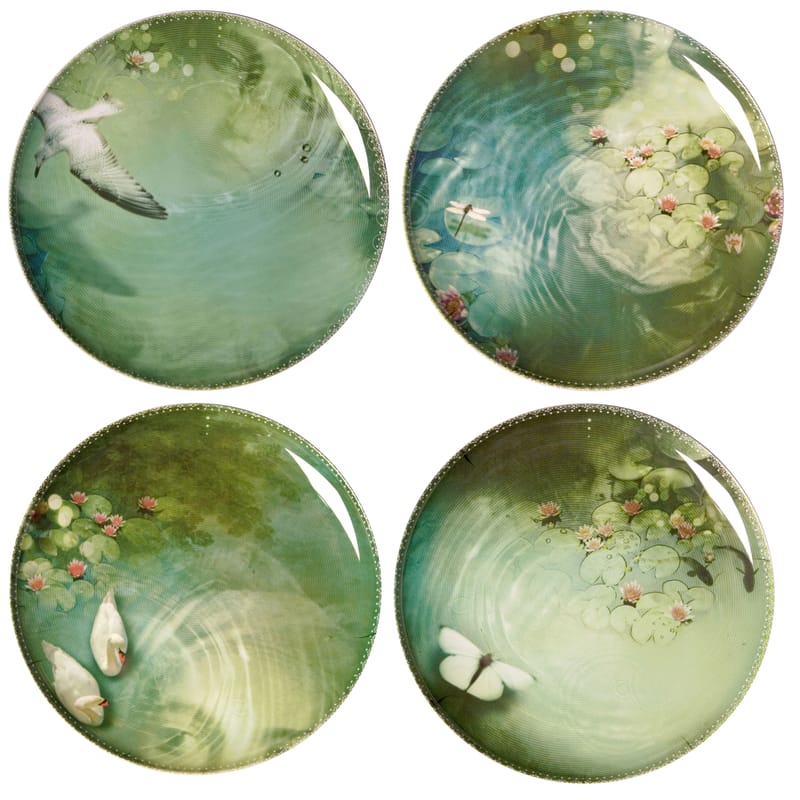 Tableware - Plates - Yuan Plate plastic material green / Set of 4 - Ibride - Black / Green patterns (Yuan) - Melamine