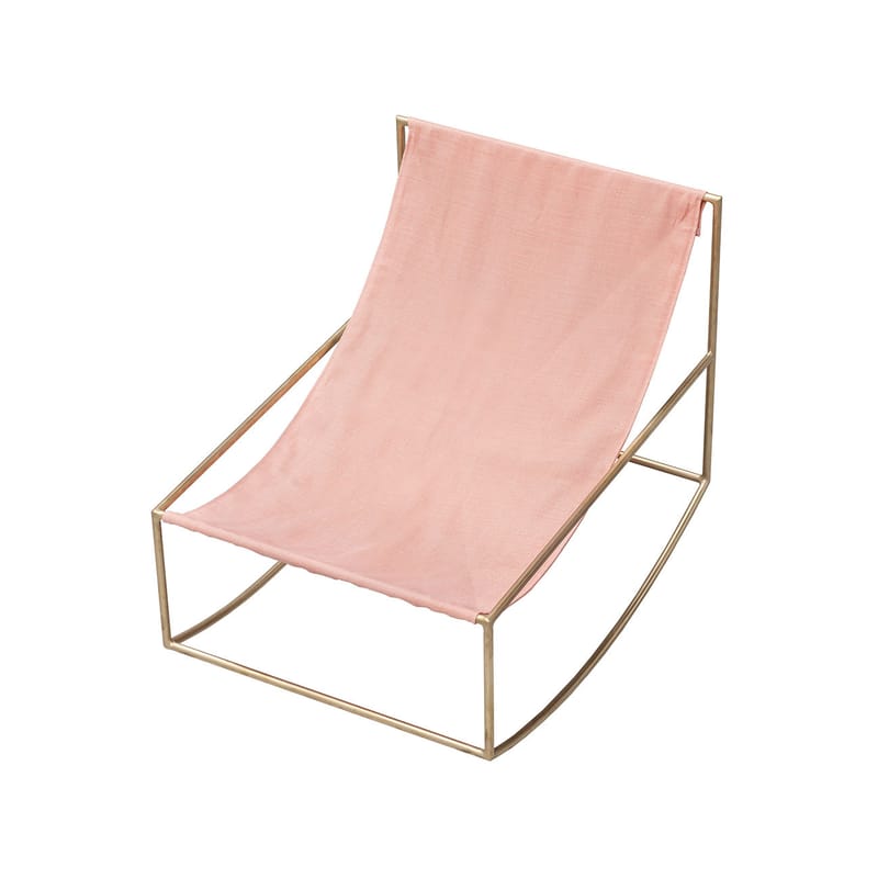 Möbel - Lounge Sessel - Schaukelstuhl  textil rosa / Leinen - valerie objects - Leinen rosa / Gestell Messing - Leinen, Stahl