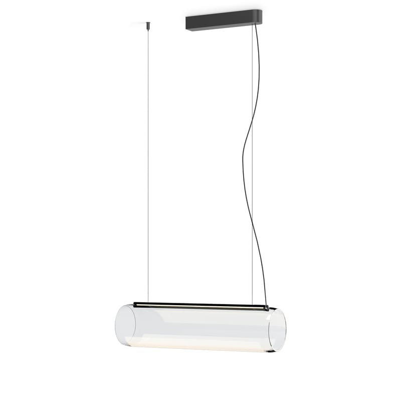 Lighting - Pendant Lighting - Guise Pendant metal glass grey / Diffuseur horizontal - LED - Vibia - Laqué graphite mat - Aluminium, Borosilicated glass