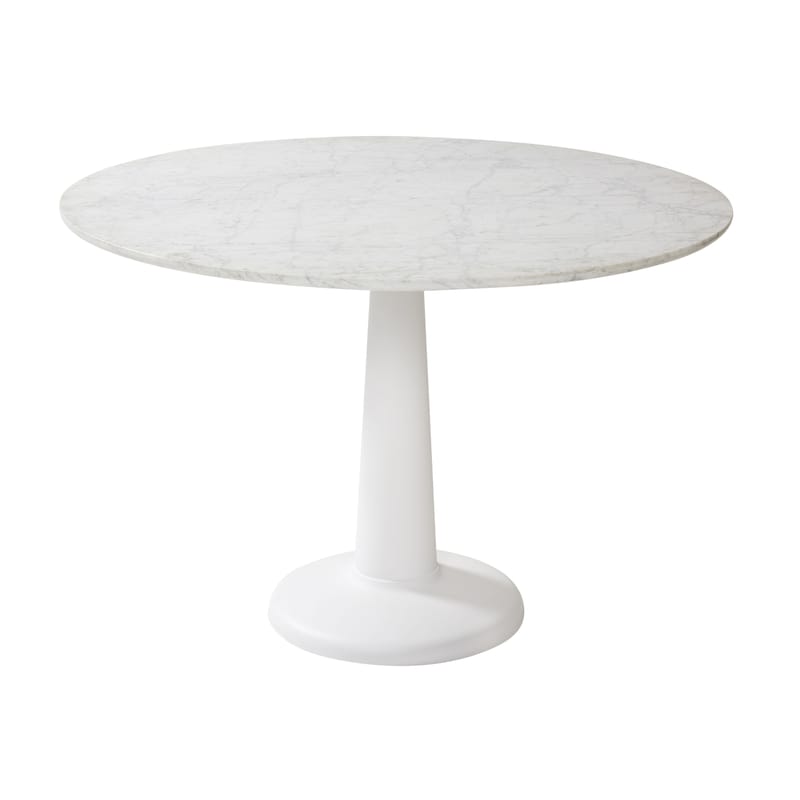 Furniture - Dining Tables - G Round table metal stone white Ø 110 cm / Marble top - Tolix - White marble / White leg - Carrare marble, Lacquered recycled steel