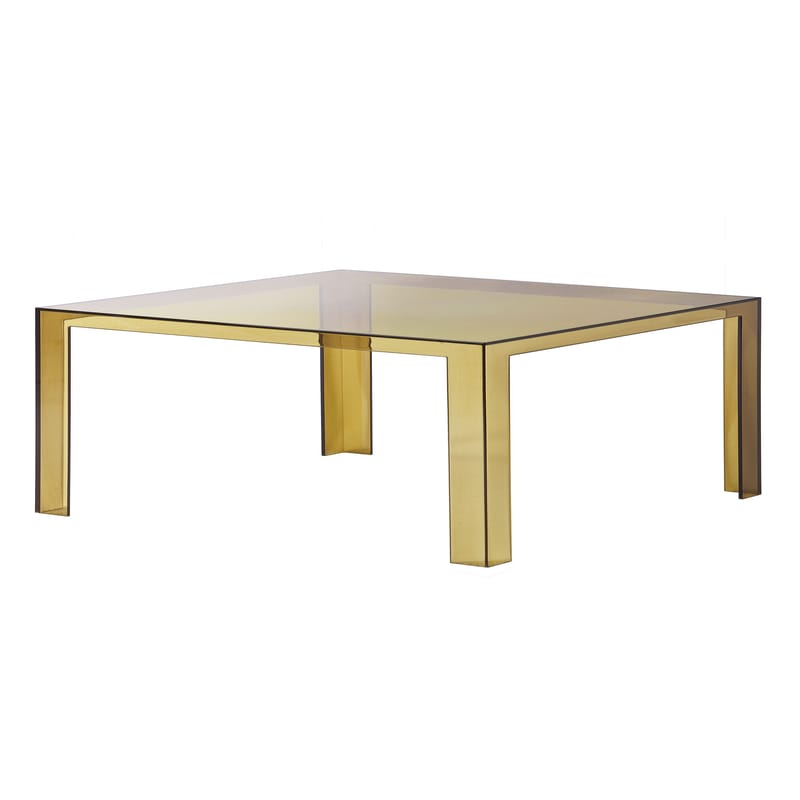 Mobilier - Table basse Invisible Low plastique jaune / 100 x 100 x H 31 cm - Kartell - Ambre - PMMA