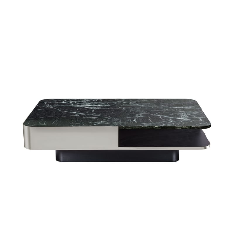 Mobilier - Tables basses - Table basse Lounge pierre vert métal / Marbre - 120 x 80 cm - RED Edition - Plateau marbre vert / Inox - Acier inox, Hêtre massif teinté, Marbre