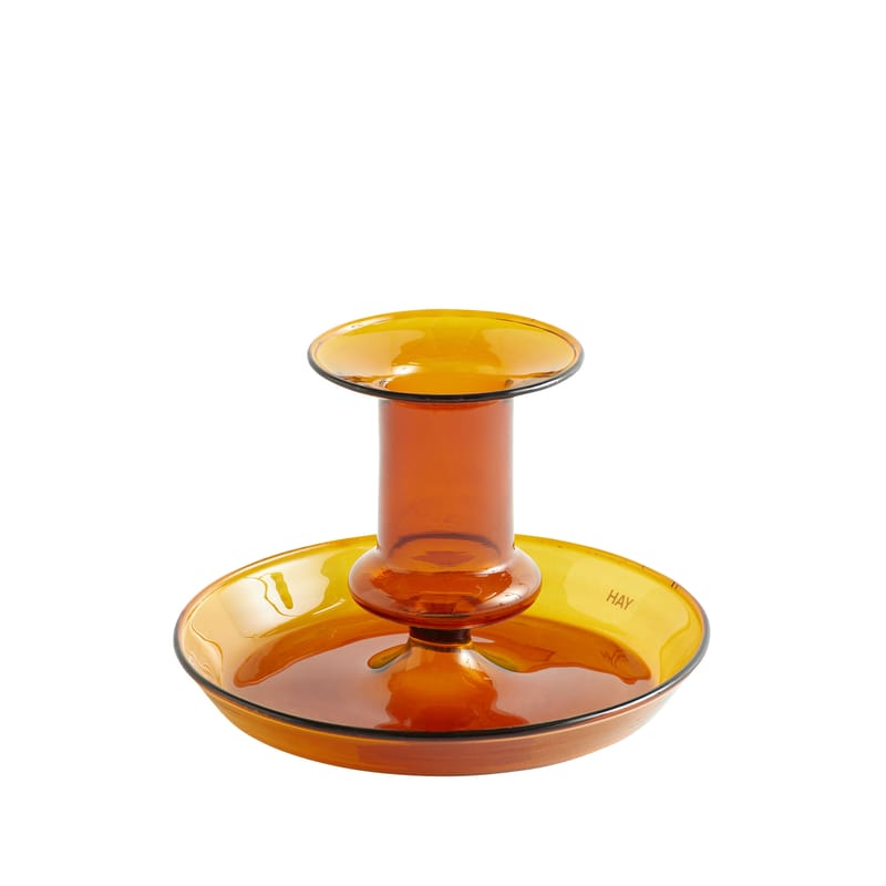 Décoration - Bougeoirs, photophores - Bougeoir Flare Small verre orange jaune / H 7,5 cm - Hay - Ambre - Verre borosilicate teinté