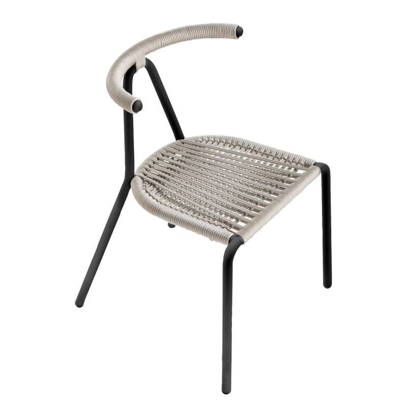 Mobilier - Chaises, fauteuils de salle à manger - Chaise empilable Toro Outdoor plastique gris / corde tressée - B-LINE - Gris clair / Structure noire - Acier galvanisé peint, Corde plastique