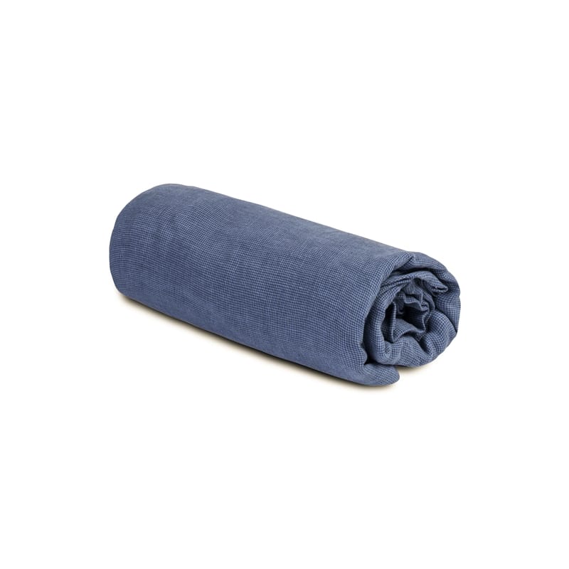 Décoration - Textile - Drap-housse 160 x 200 cm  tissu bleu / Lin lavé - Au Printemps Paris - 160 x 200 cm / Mini pied-de-poule bleu - Lin lavé