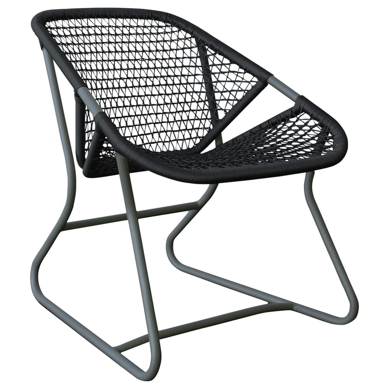 Furniture - Armchairs - Sixties Low armchair metal plastic material grey black - Fermob - Storm grey frame / Ardoise seat - Aluminium, Plastic material