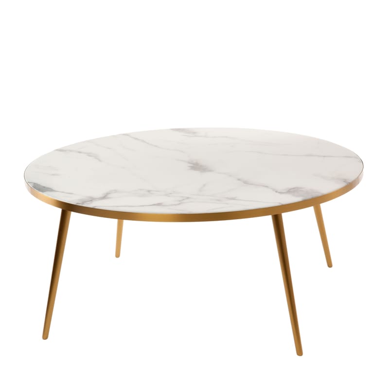 Mobilier - Tables basses - Table basse  plastique pierre blanc / Ø 80 x H 35 - Aspect marbre - Pols Potten - Blanc - Acier inoxydable, Résine