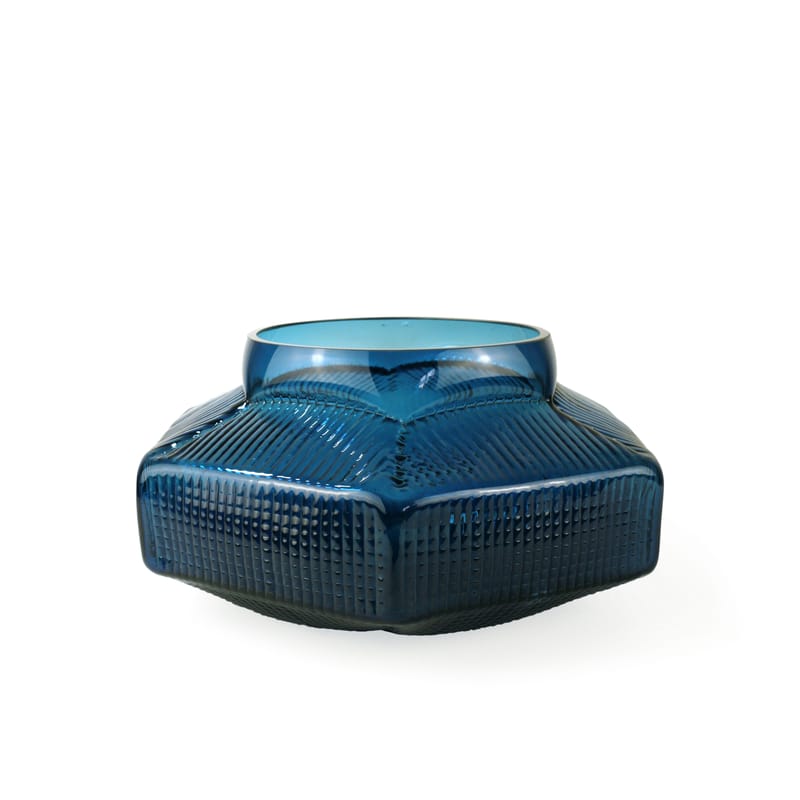 Décoration - Vases - Vase Trace Bas verre bleu / Ø 30 x H 18 cm - Fait main - Vanessa Mitrani - Bleu canard - Verre soufflé