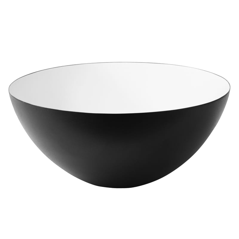 Table et cuisine - Saladiers, coupes et bols - Bol Krenit métal blanc noir / Ø 12,5 x H 5,9 cm - Normann Copenhagen - Noir / Intérieur blanc - Acier émaillé