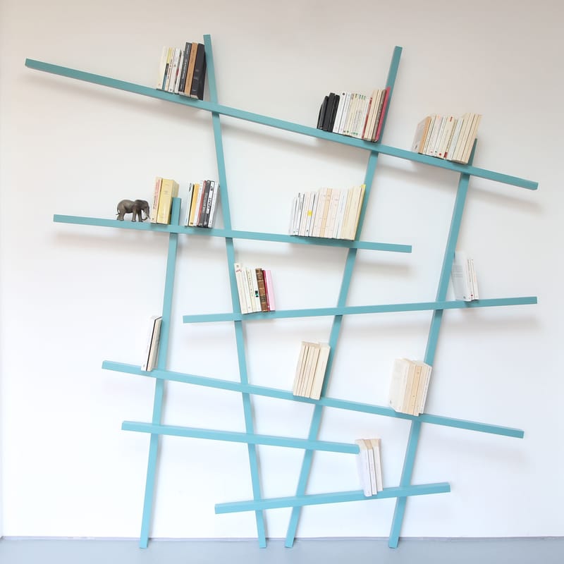 Furniture - Bookcases & Bookshelves - Mikado Large Bookcase wood blue / L 215 x H 220 cm - Compagnie - Azov blue - Solid oak
