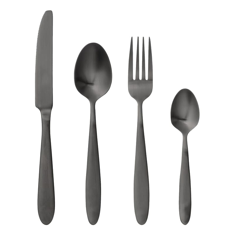Tableware - Cutlery -  Cutlery set metal black 4 pieces - Bloomingville - Chromed black - Stainless steel