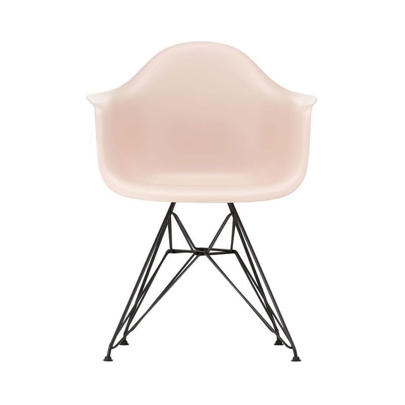 Mobilier - Chaises, fauteuils de salle à manger - Fauteuil DAR - Eames Plastic Armchair plastique rose / (1950) - Pieds noirs - Vitra - Rose tendre / Pieds noirs - Acier laqué époxy, Polypropylène