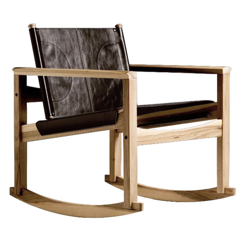 Mobilier - Fauteuils - Rocking chair Peglev cuir marron bois naturel - Objekto - Structure chêne huilé  / Housse cuir Macassar - Chêne, Cuir