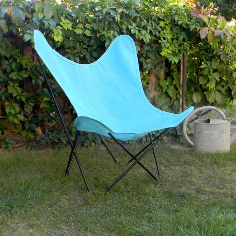 Möbel - Lounge Sessel - Sessel AA Butterfly OUTDOOR textil blau / Batyline - Gestell schwarz - AA-New Design - Türkis / Metall schwarz - Batyline® Bespannung, thermolackierter Stahl