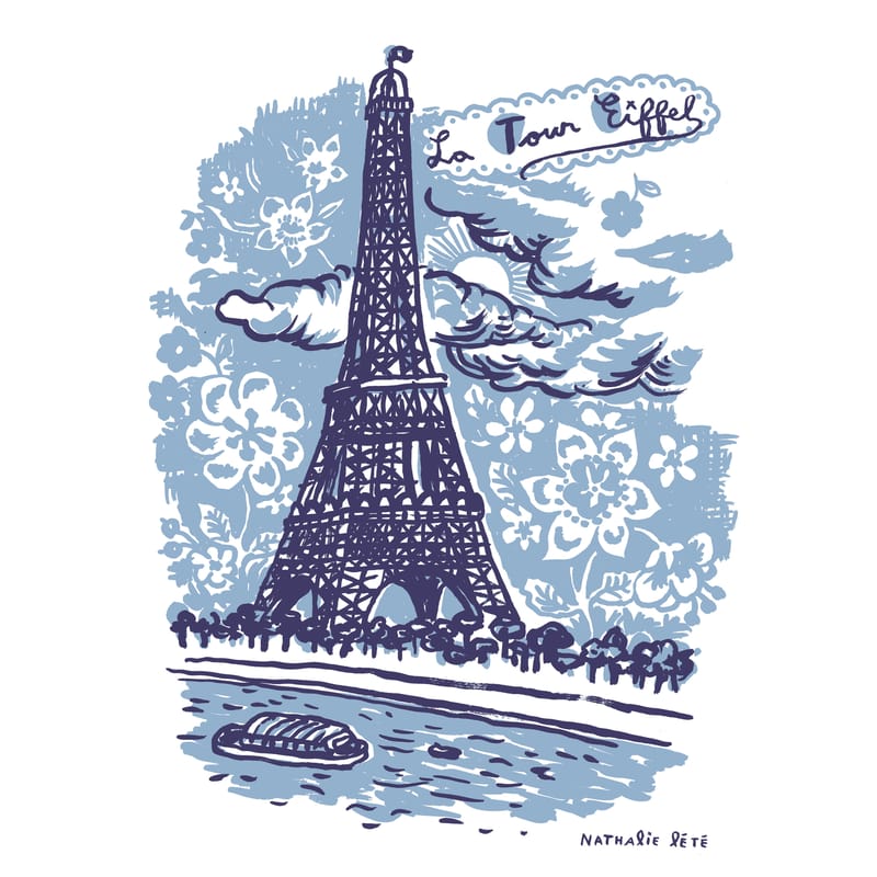 Décoration - Pour les enfants - Sticker La Tour Eiffel papier bleu / 25 x 35 cm - Domestic - Tour Eiffel / Bleu - Vinyl