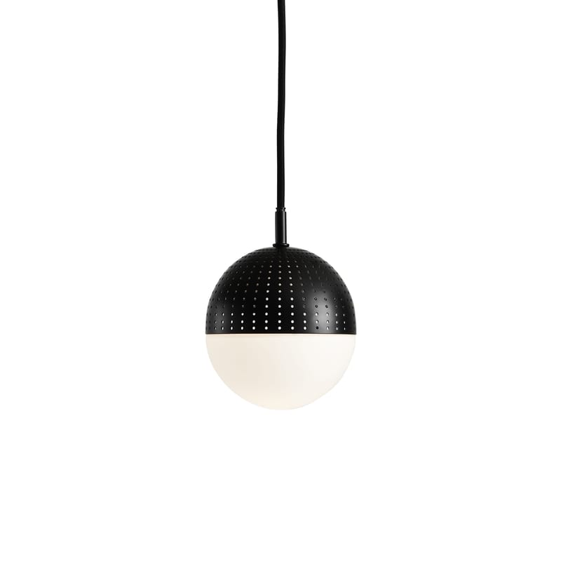 Luminaire - Suspensions - Suspension Dot S métal verre noir / Ø 12 x H 13 cm - Woud - Noir - Métal laqué, Verre opalin
