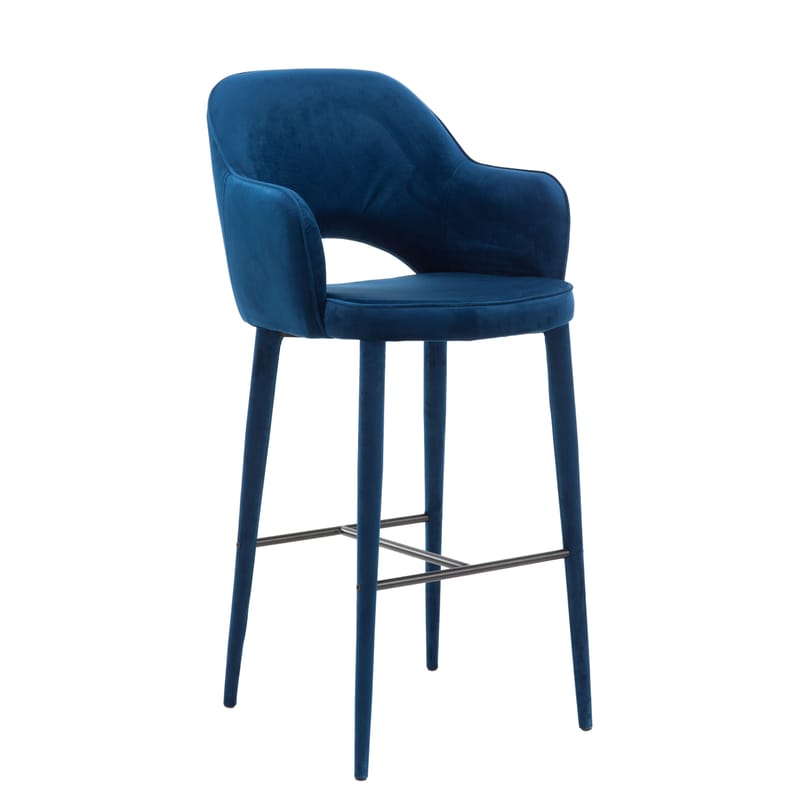 Mobilier - Tabourets de bar - Chaise de bar Cosy tissu bleu / Velours - H 75 cm - Pols Potten - Bleu - Métal, Mousse, Velours