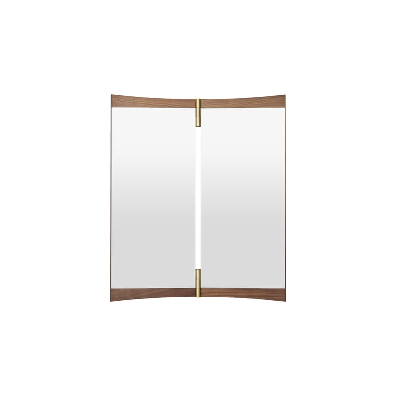Décoration - Miroirs - Miroir mural Vanity 2 bois naturel / L 58,2 x H 69 cm - Pivotant / Panneaux articulés - Gubi - L 58,2 x H 69 cm - Laiton, Placage noyer, Verre