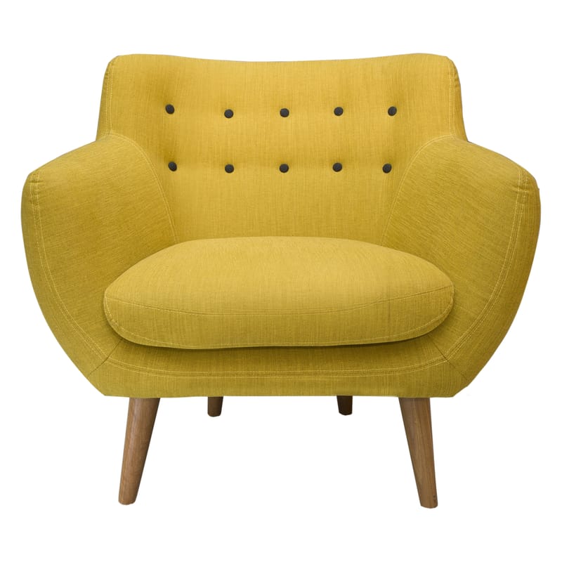 Furniture - Armchairs - Coogee Padded armchair textile wood yellow - Sentou Edition - Lemon chrome / Jet black - Fabric, Foam, Wood