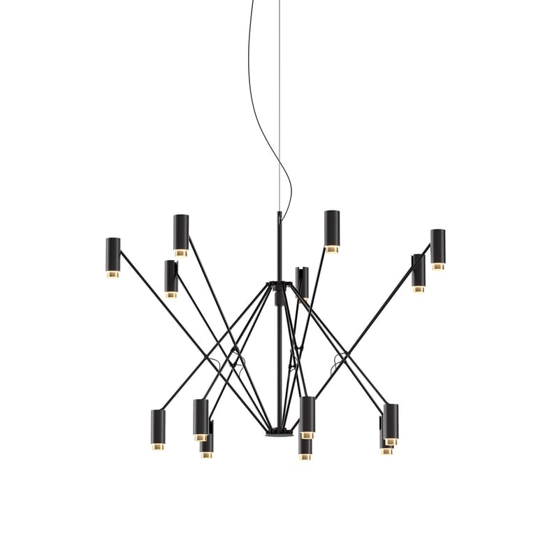 Luminaire - Suspensions - Suspension The W métal noir / Orientable - Ø 120 à 200 cm - Marset - Or / Noir - Aluminium