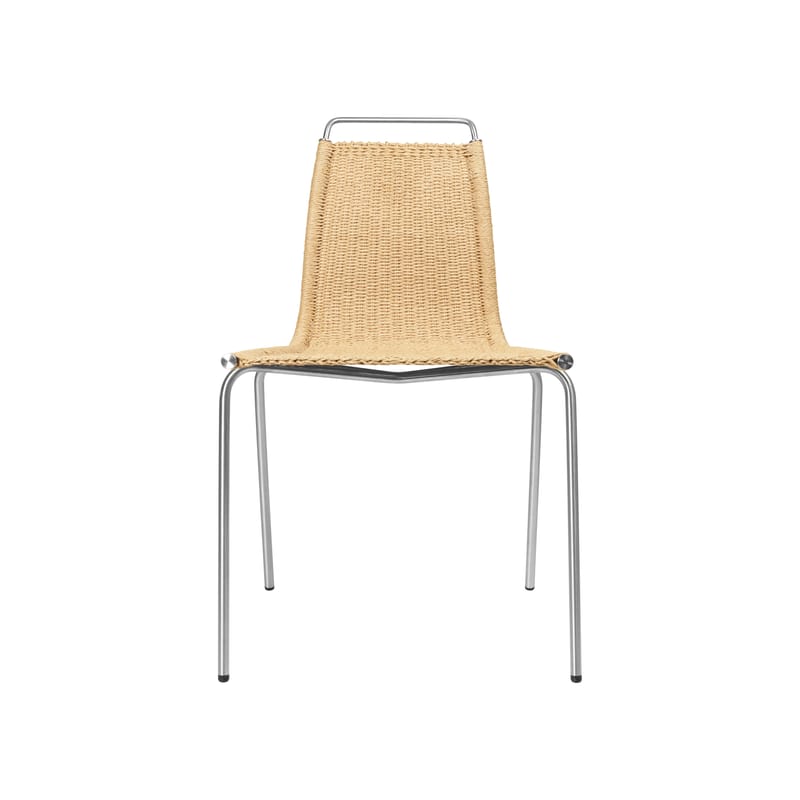 Mobilier - Chaises, fauteuils de salle à manger - Chaise PK1 fibre végétale beige / Poul Kjærholm, 1955 - Corde de papier - CARL HANSEN & SON - Acier / Corde naturelle - Acier inoxydable, Corde en papier