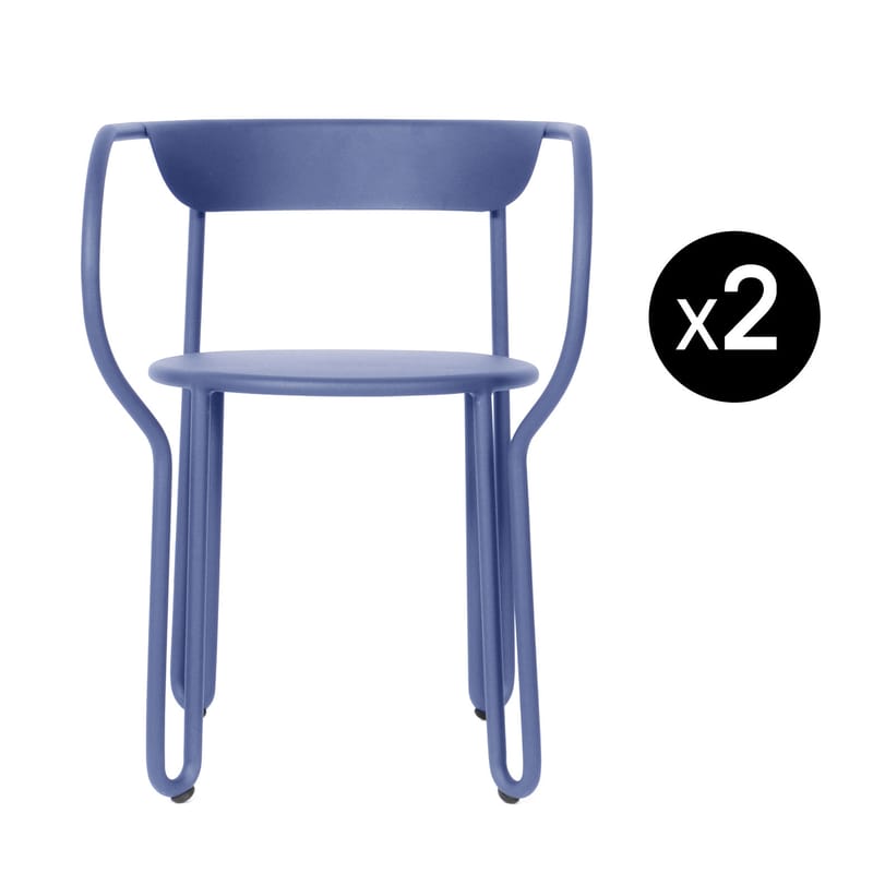 Mobilier - Chaises, fauteuils de salle à manger - Fauteuil Huggy métal bleu / Lot de 2 - Aluminium - Maiori - Bleu Aube - Aluminium peint