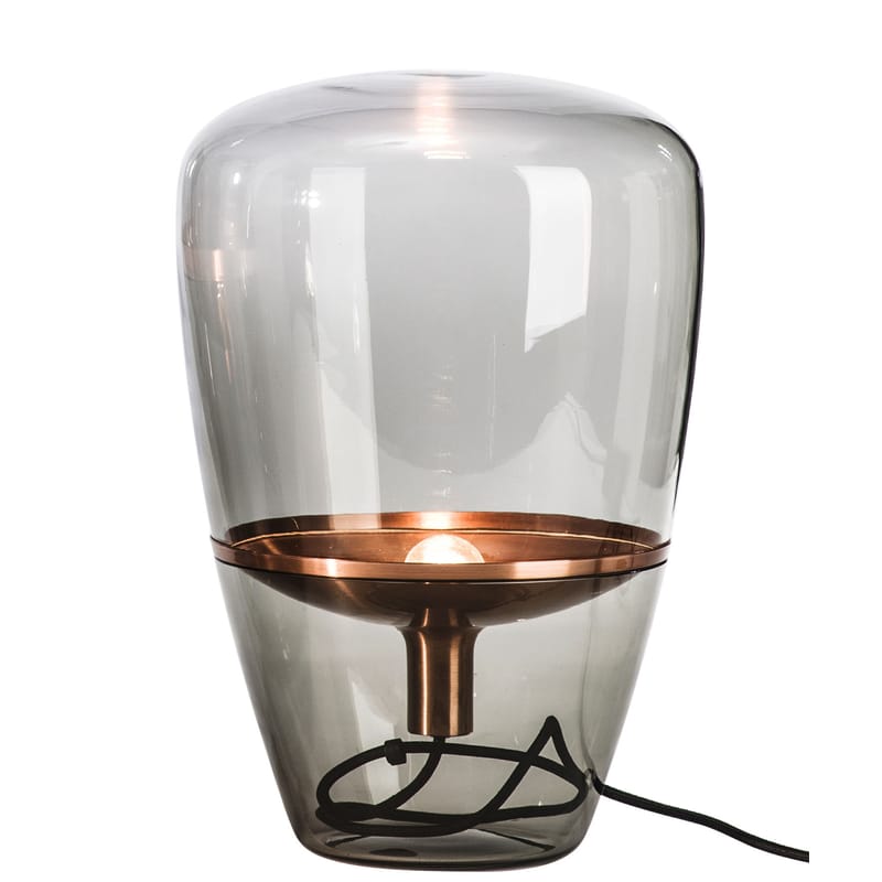 Luminaire - Lampes de table - Lampe de table Balloon Small verre gris cuivre / H 40 cm - Brokis - Verre fumé / Cuivre - Cuivre, Verre soufflé moulé