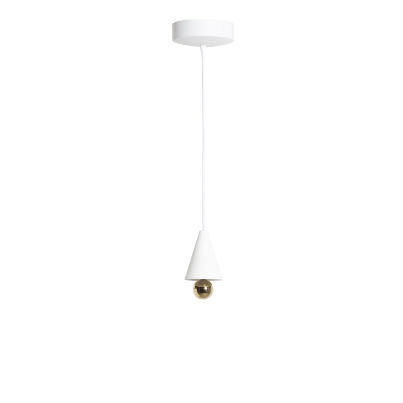 Luminaire - Suspensions - Suspension Cherry XS métal blanc / LED - Ø 9 x H17 cm - Petite Friture - Blanc / Sphère dorée - Aluminium