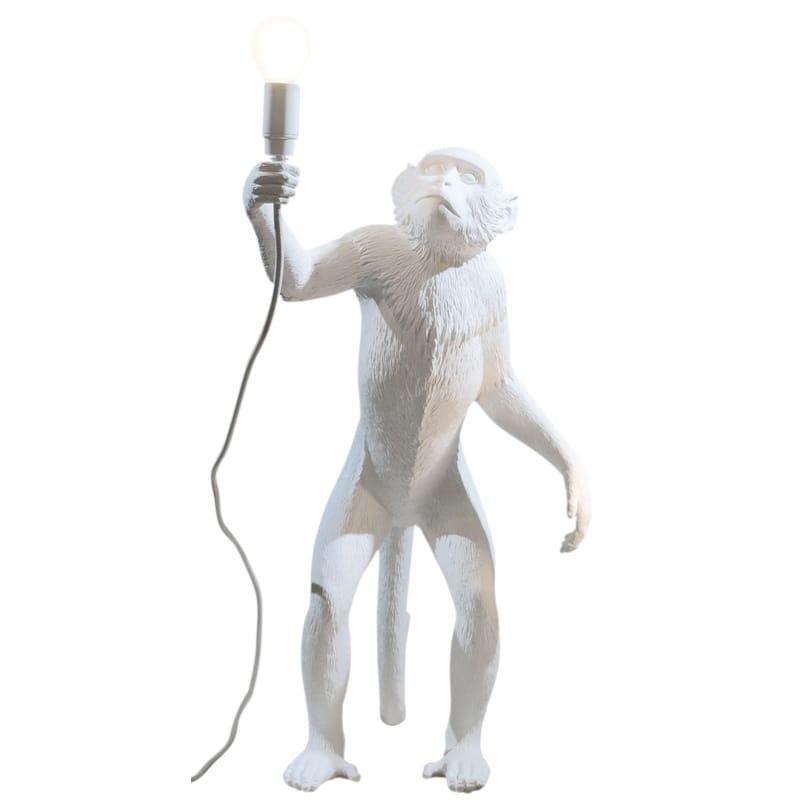 Dekoration - Für Kinder - Tischleuchte Monkey Standing plastikmaterial weiß / H 54 cm - Seletti - Weiß - Harz