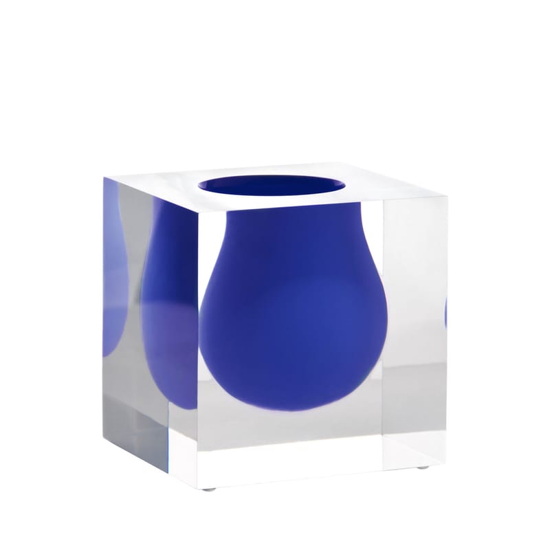 Décoration - Vases - Vase Bel Air Mini Scoop plastique bleu / Carré L 10 cm - Jonathan Adler - Bleu Cobalt / Transparent - Acrylique