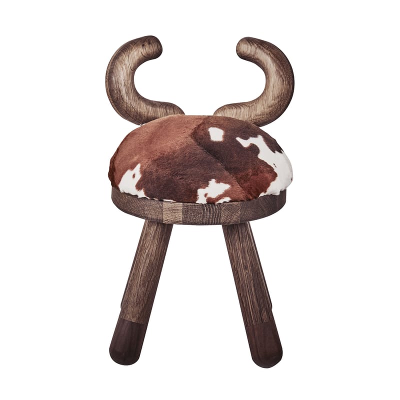 Mobilier - Mobilier Kids - Chaise enfant Cow tissu marron bois naturel / H 39 cm - EO - Vache - Chêne massif, Mousse, Noyer massif, Peau synthétique