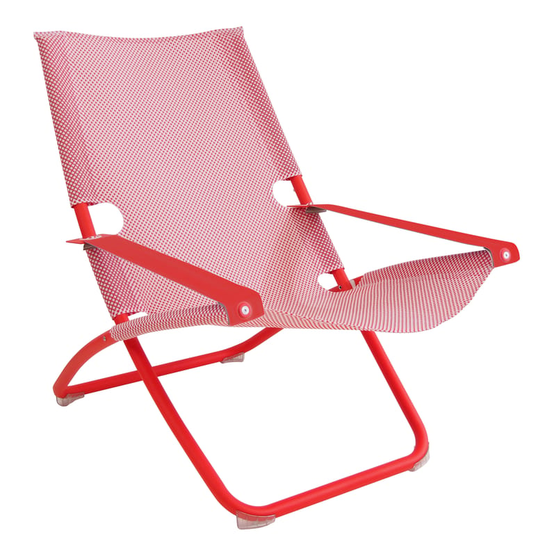 Jardin - Bains de soleil, chaises longues et hamacs - Chaise longue pliable inclinable Snooze métal rouge / 2 positions - Emu - Rouge - Acier verni, Tissu technique