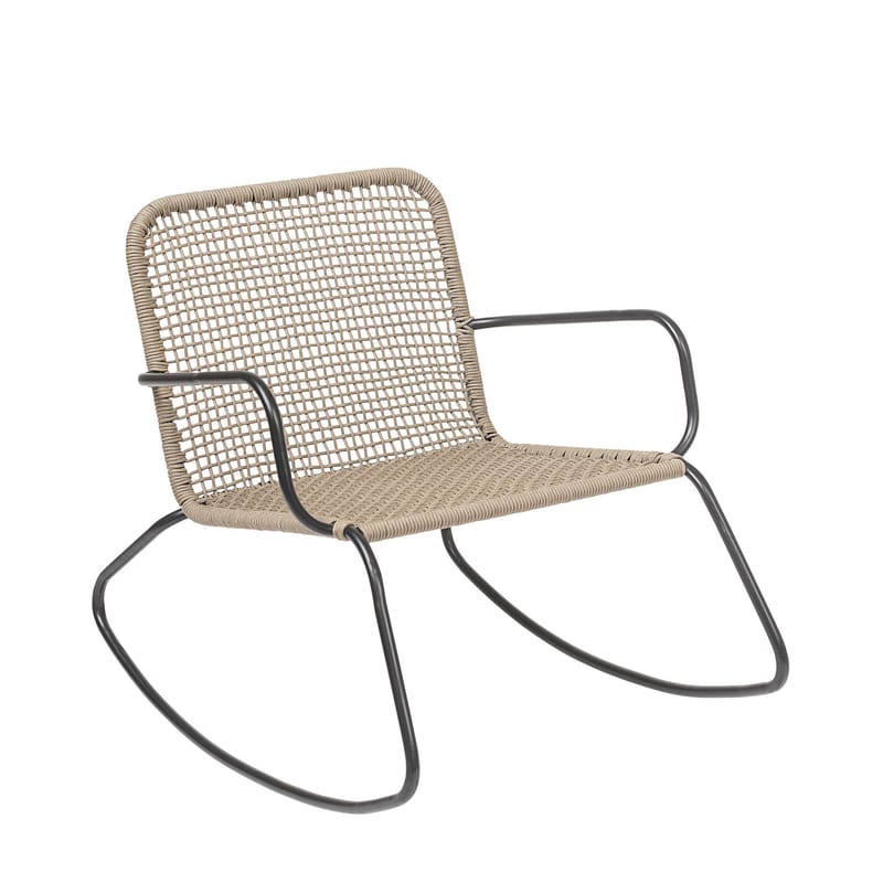 Mobilier - Fauteuils - Rocking chair Nature plastique fibre végétale beige / Intérieur & extérieur - Bloomingville - Beige / Noir - Acier laqué, Fils PVC