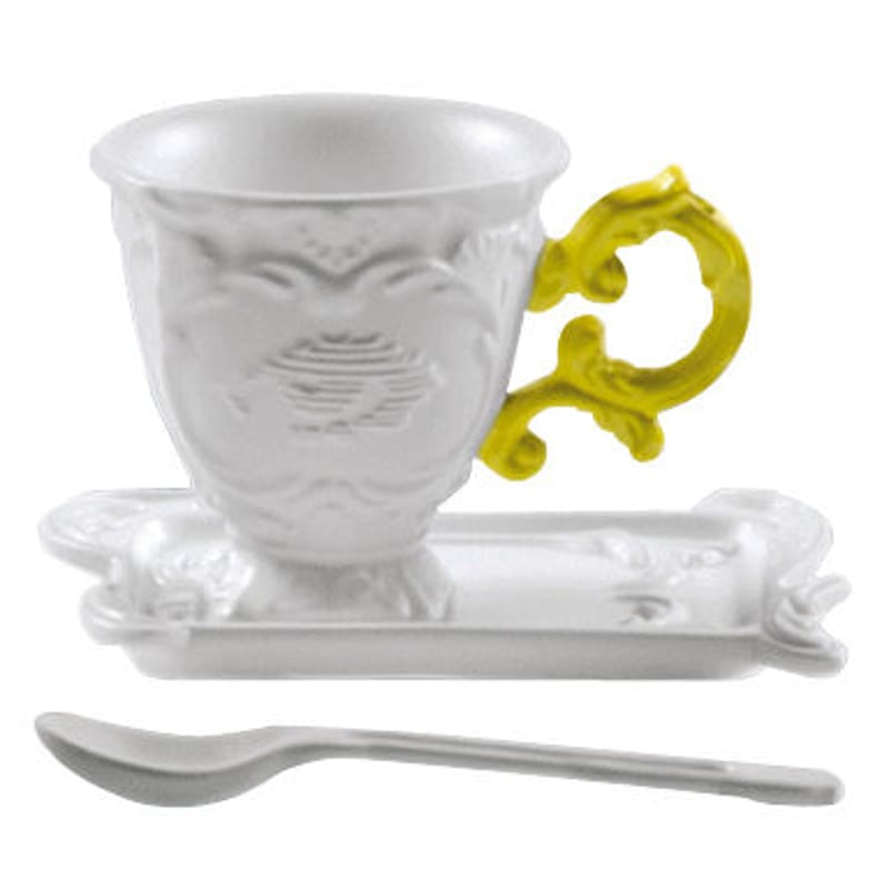 Table et cuisine - Tasses et mugs - Tasse à café I-Coffee céramique jaune / Set tasse + soucoupe + cuillère - Seletti - Jaune - Porcelaine
