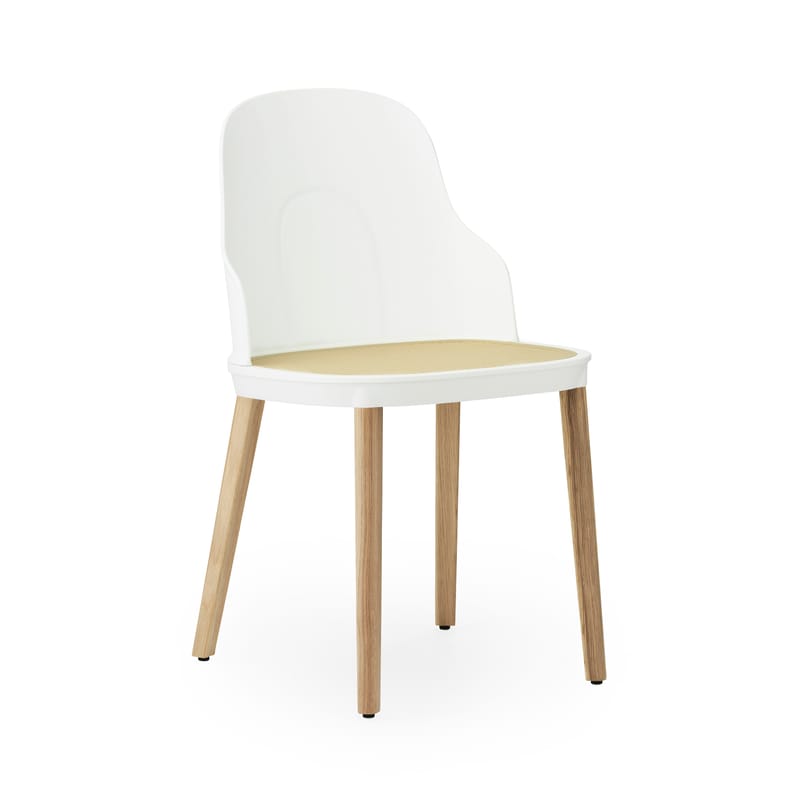 Furniture - Chairs - Allez INDOOR Chair plastic material white natural wood / Cane effect - Oak legs - Normann Copenhagen - White & beige / Oak legs - Lacquered solid oak, Polypropylene, polypropylene imitation wicker cane