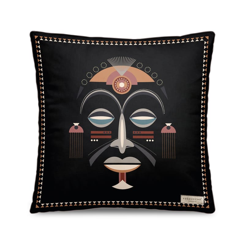Decoration - Cushions & Poufs - Mask Cushion textile multicoloured black / Velvet - 45 x 45 cm - PÔDEVACHE - Pattern no. 1 / Black - Polyester, Velvet