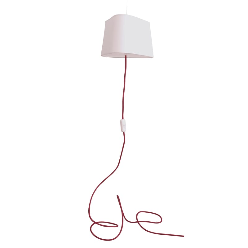 Leuchten - Pendelleuchten - Pendelleuchte Petit Nuage plastikmaterial weiß - Designheure - Weiß / Kabel rot - Gewebe, PVC