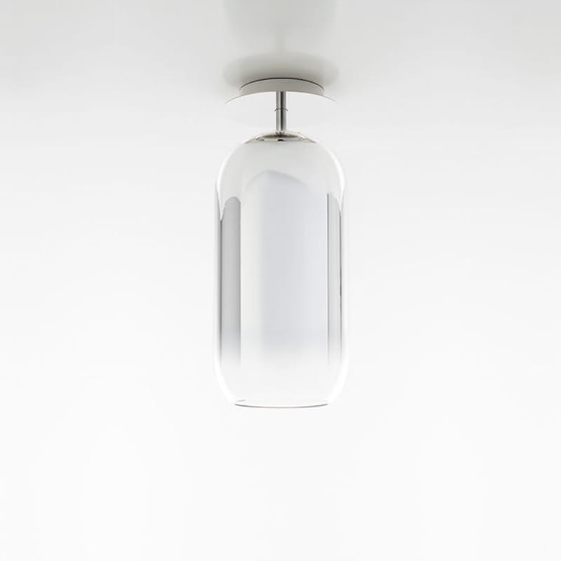 Luminaire - Plafonniers - Plafonnier Gople Mini verre gris argent transparent / H 35 cm - Artemide - Argent / Dégradé transparent - Aluminium, Verre soufflé métallisé