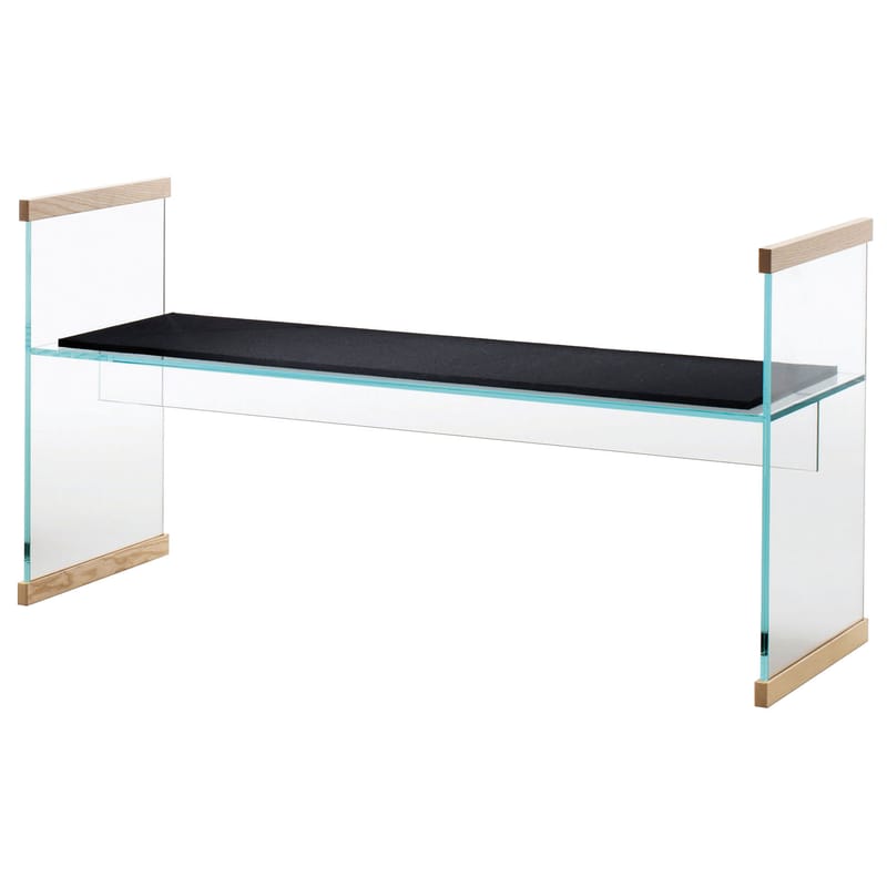 Mobilier - Bancs - Banc Diapositive verre bois noir transparent / L 141 cm - Glas Italia - Transparent & frêne / Coussin noir - Feutre, Frêne massif, Verre