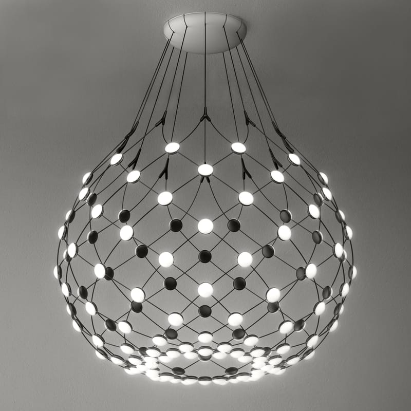 Luminaire - Suspensions - Suspension Mesh LED Large métal plastique noir / Ø 100 x H 90 cm - Luceplan - Ø 100 cm / Noir - Acier, Polycarbonate