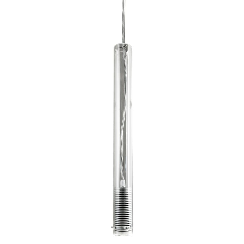 Luminaire - Suspensions - Suspension Tubo LED 1x métal verre transparent 1 tube Led - Fontana Arte - 1 tube / Verre clair & aluminium - Aluminium anodisé, Verre