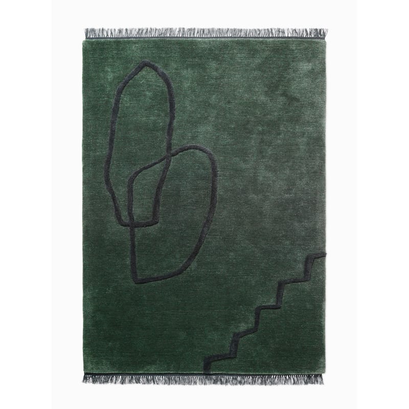 Décoration - Tapis - Tapis Désert  vert / 140 x 200 cm - Tissé main - Ferm Living - Vert foncé - Coton, Laine
