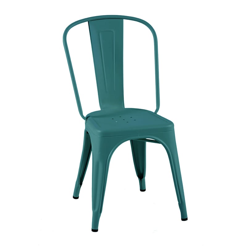 Mobilier - Chaises, fauteuils de salle à manger - Chaise empilable A Outdoor métal vert / Inox Couleur - Pour l\'extérieur - Tolix - Vert Canard (mat fine texture) - Acier inoxydable laqué