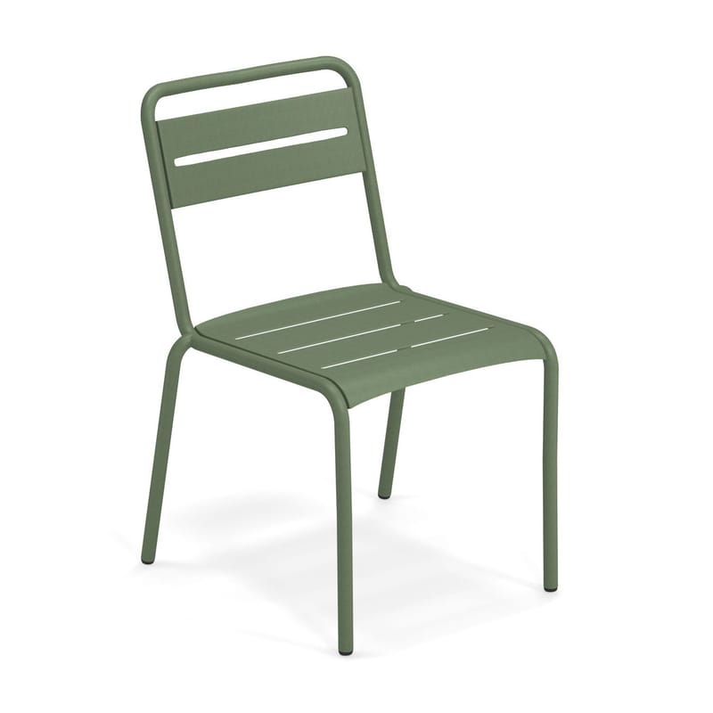 Mobilier - Chaises, fauteuils de salle à manger - Chaise empilable Star métal vert / Aluminium - Emu - Vert militaire - Aluminium